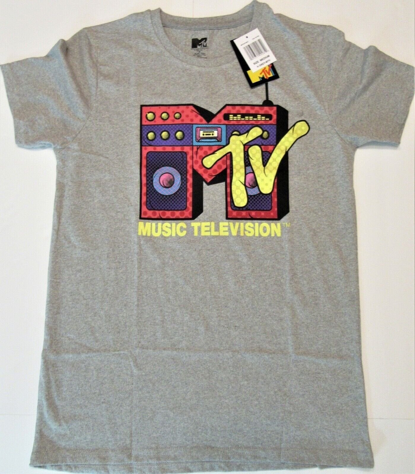 MTV ~ Music Television Medium Gray T-Shirt  Boom Box ~ Size M ~ T Shirt