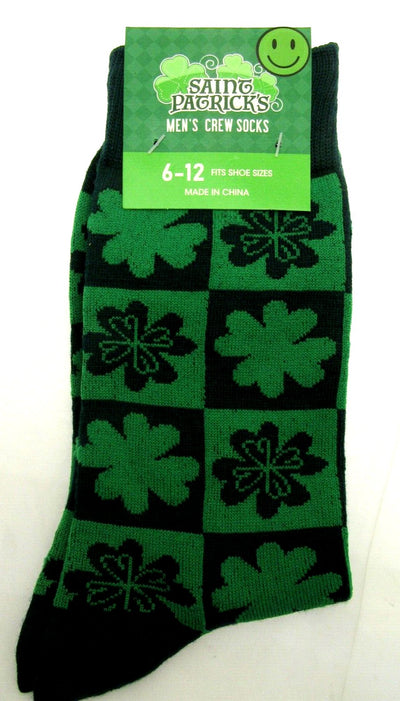 Saint Patrick's Clover Crew Socks ~ Men Sizes 6 - 12 ~ One Pair