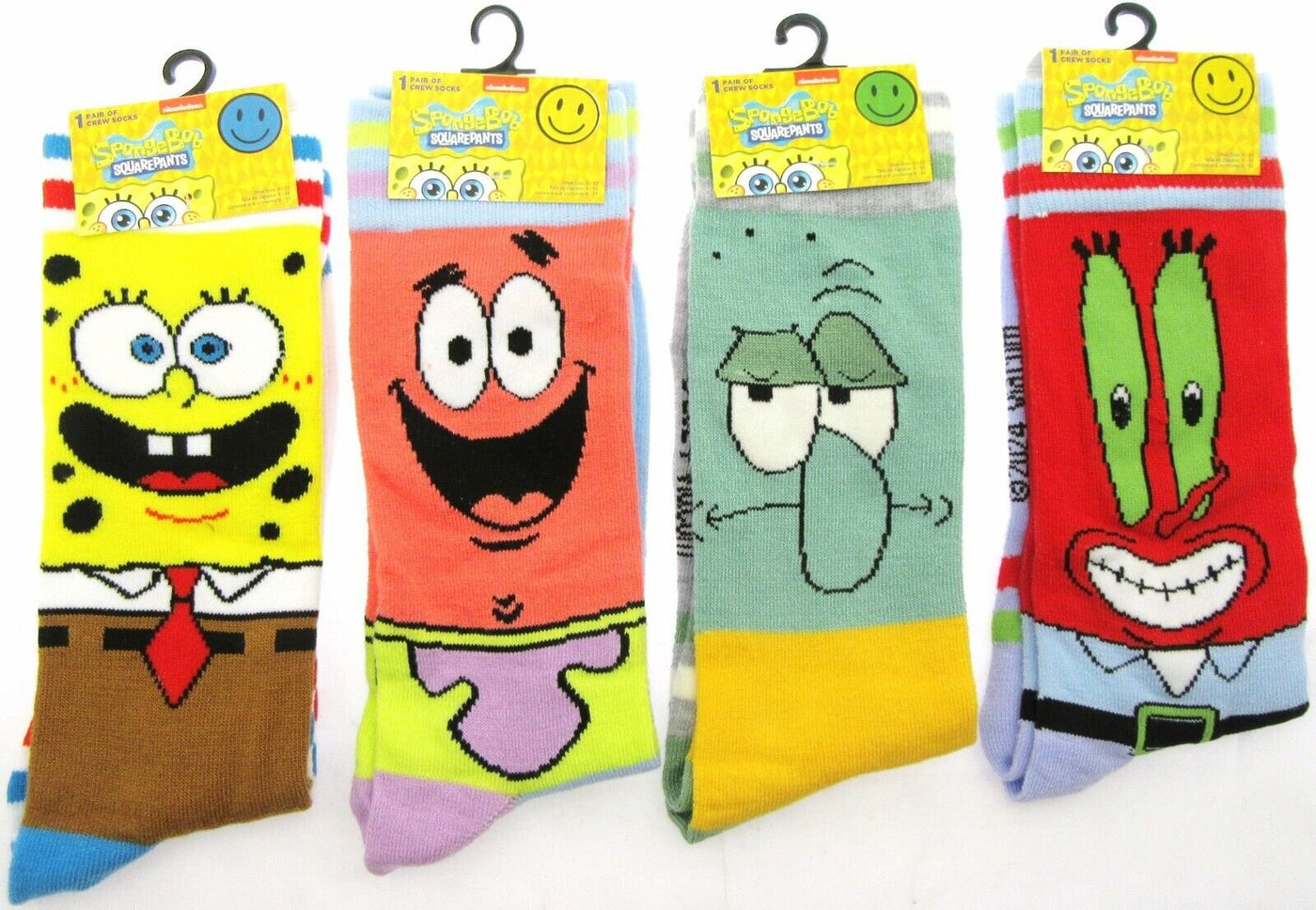 SpongeBob SP! Crew Socks ~ Men Sizes 6 - 12 ~ S.Bob, Patrick, Squid, Mr. Crabs