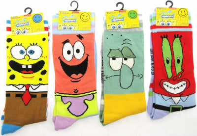 SpongeBob SP! Crew Socks ~ Men Sizes 6 - 12 ~ S.Bob, Patrick, Squid, Mr. Crabs