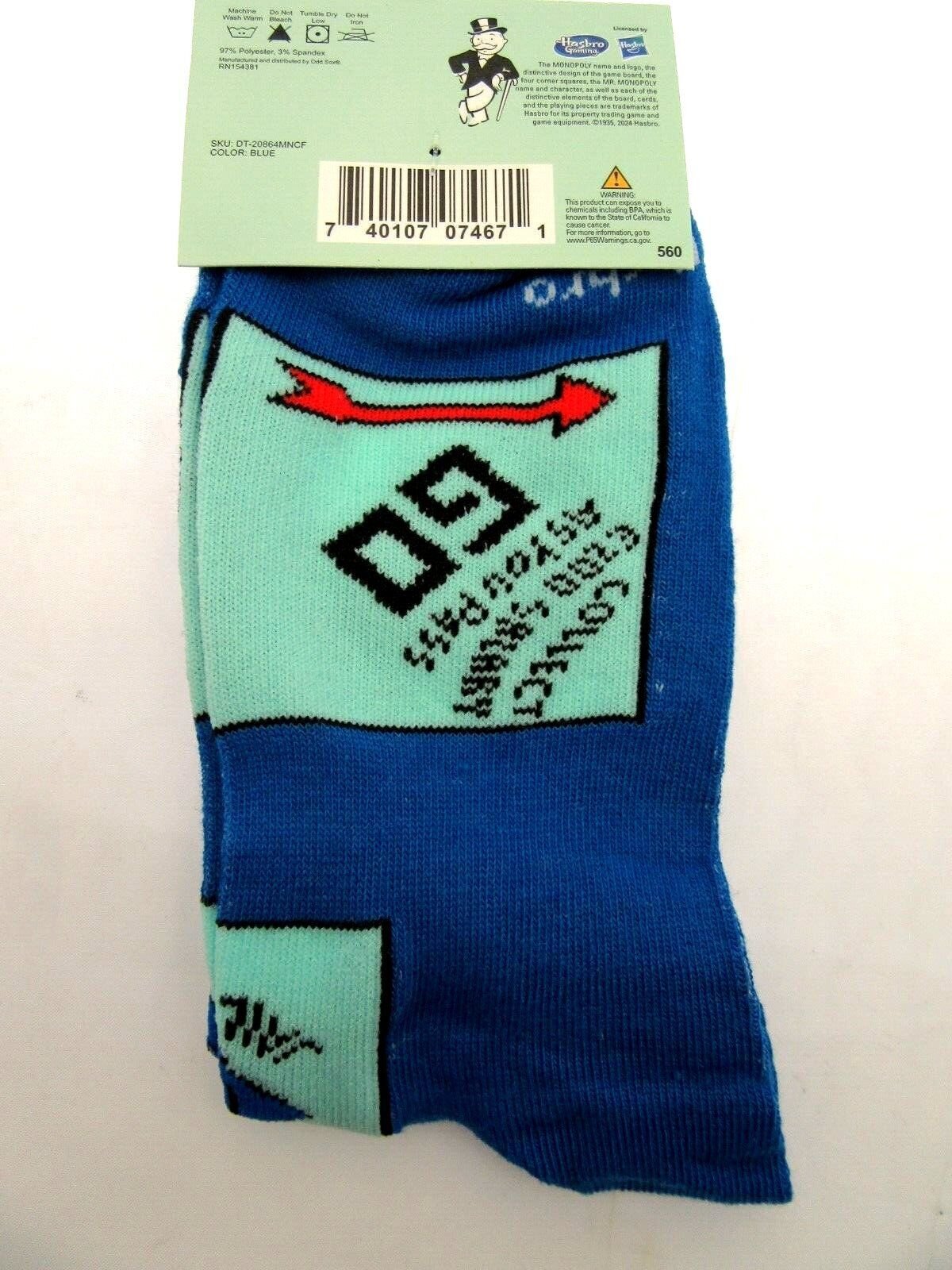 One Pair of Monopoly Crew Socks for Men Shoe Sizes 6 - 12