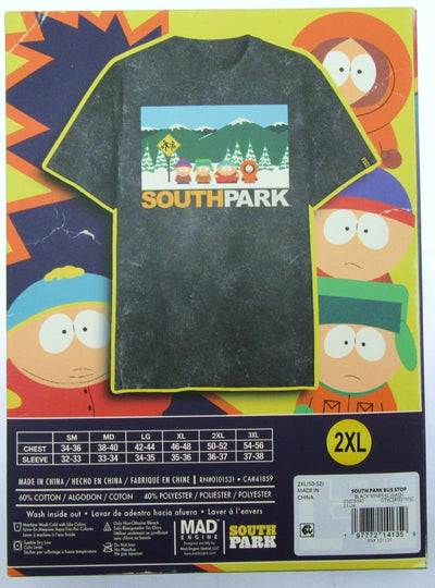 South Park ~ T-Shirt  ~ Size 2XL ~ Bus Stop ~ Black Mineral Wash