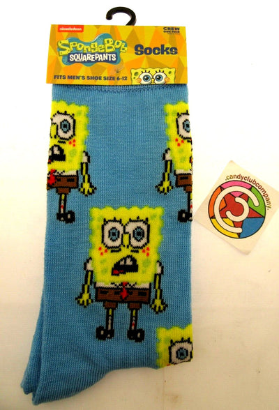 One Pair of Sponge Bob Crew Socks for Men Shoe Sizes 6 - 12
