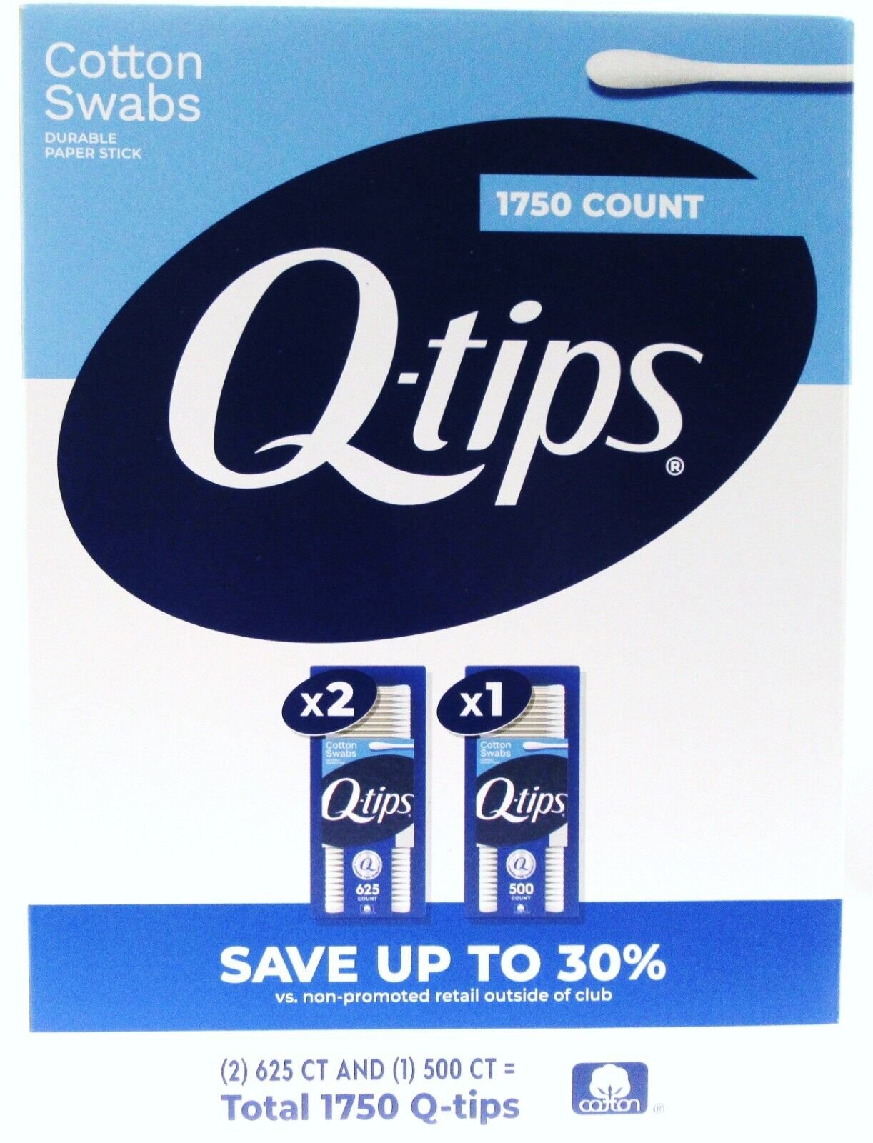 Q-tips ~ 1750 Count ~ Cotton Swabs ~ 2x 625 and 1x 500