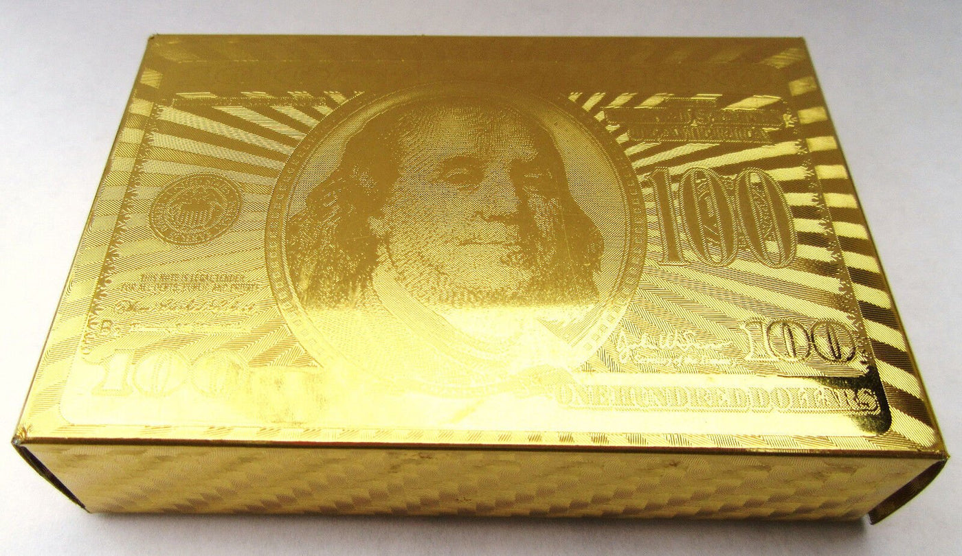 Gold Colored Playing Cards ~ Very Cool ~ Shiny ~ $100 Bill Design
