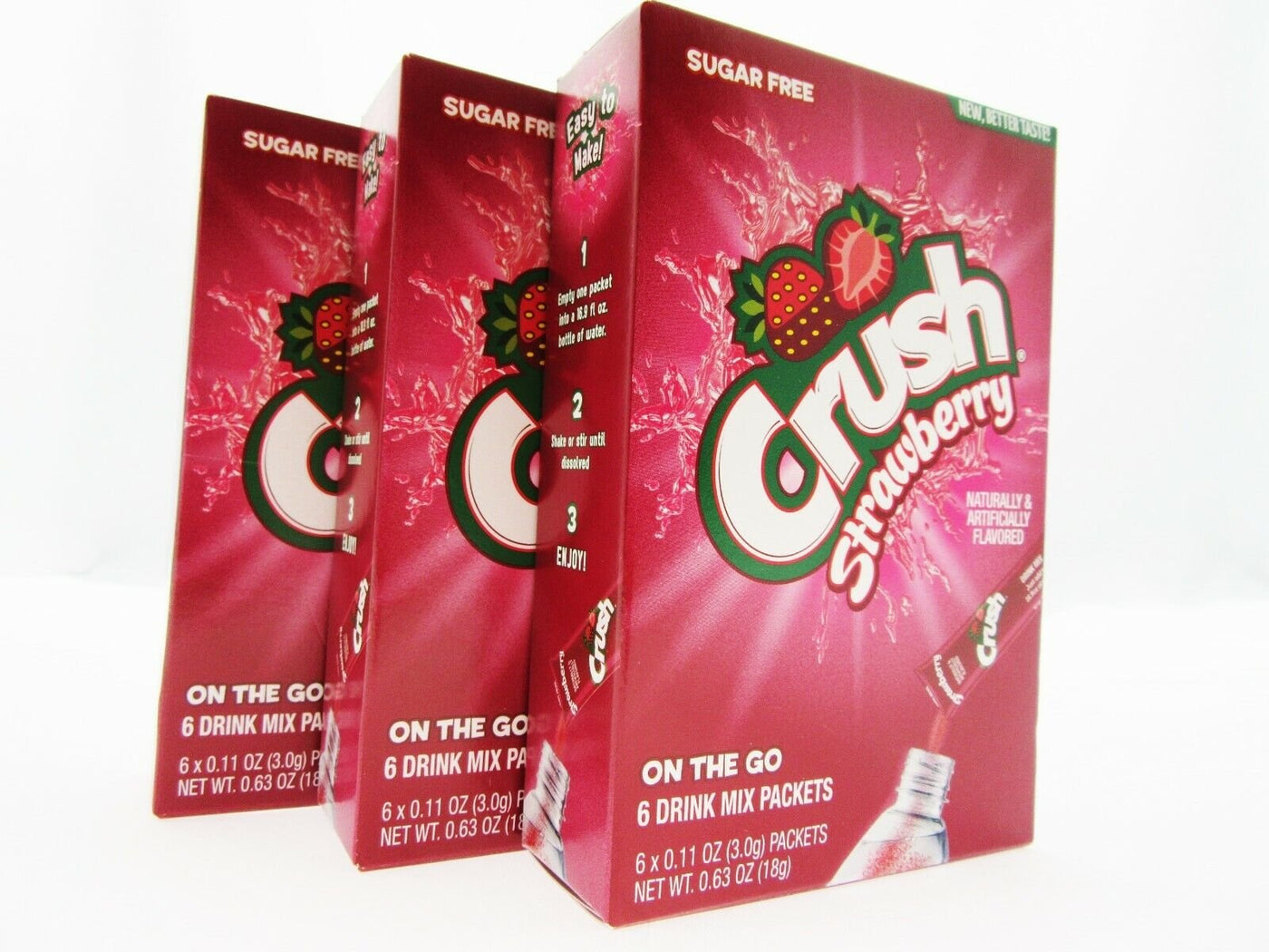 Strawberry Crush ~ Packets ~ Sugar Free ~ Drink Mix ~ Lot of 3