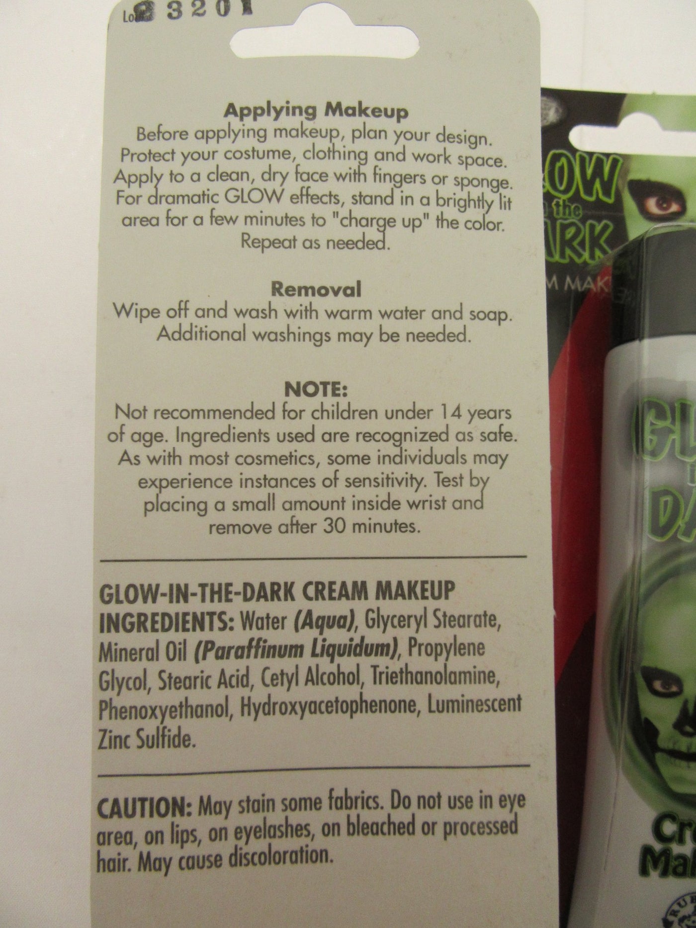 Halloween Glow In The Dark Cream Make Up ~ 1oz Tube