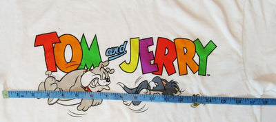 Tom and Jerry White T-Shirt ~ Small ~ cat & mouse Cartoon w/ bull dog Spike
