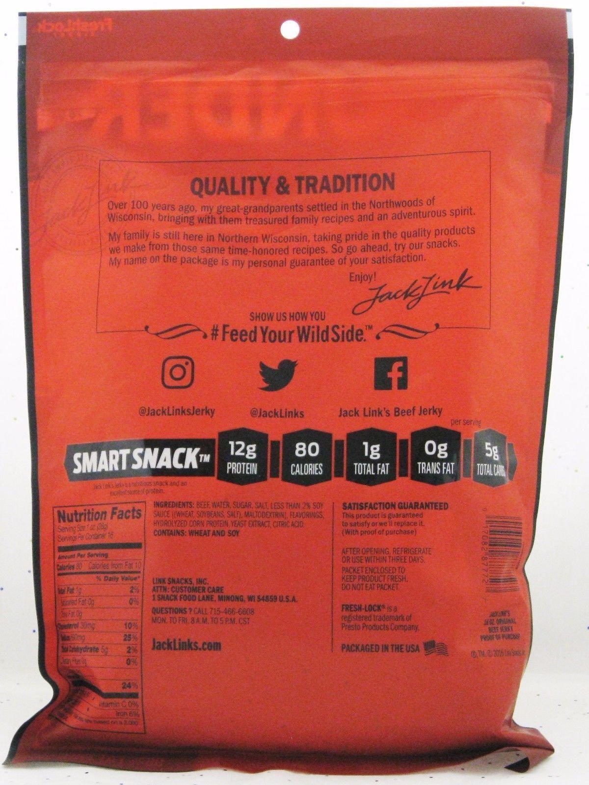 Jack Link's Original Beef Jerky -16 oz./ 454g One Pound 1lb total weight snack