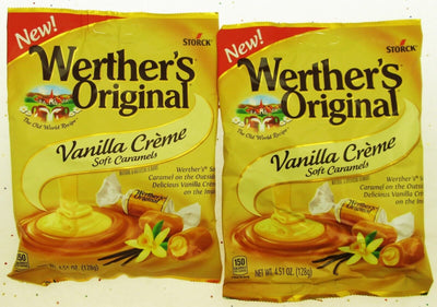 Werther's Vanilla Creme Soft Caramels Werthers Chewy Candy ~ Lot of 2 Bags