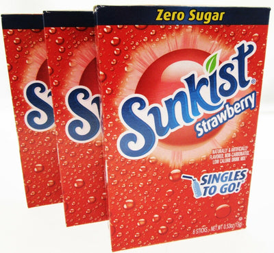 Sunkist Strawberry ~ Packets ~ Zero Sugar Free ~ Drink Mix ~ 3 Boxes