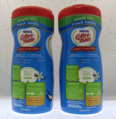 Coffee Mate ~ French Vanilla ~ Sugar Free Creamer 10.2 oz containers ~ Lot of 2