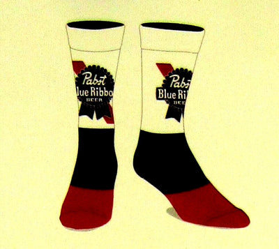 Pabst Blue Ribbon Socks ~ Fits Shoe Size 8-12 ~ Casual Crew ~ 6 Pair