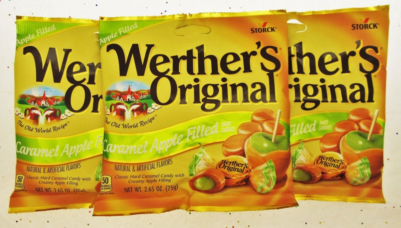 Werther's Original Caramel Apple Filled 2.65oz Bags Werthers Candies ~ Lot of 3