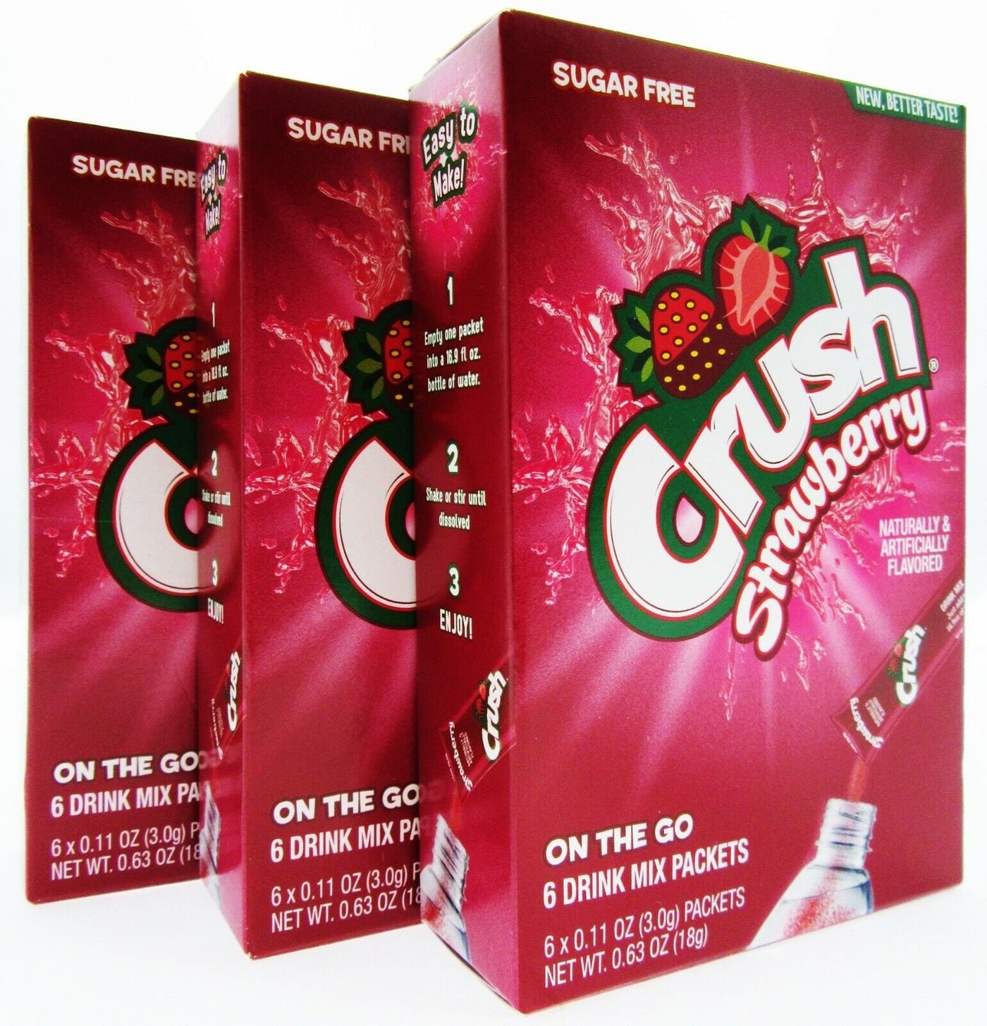 Strawberry Crush ~ Packets ~ Sugar Free ~ Drink Mix ~ Lot of 3