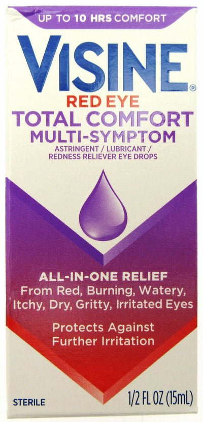 Visine Red Eye Total Comfort ~ Muli-Symptom ~ Red Eye Drops Lubricant ~1/2 fl oz