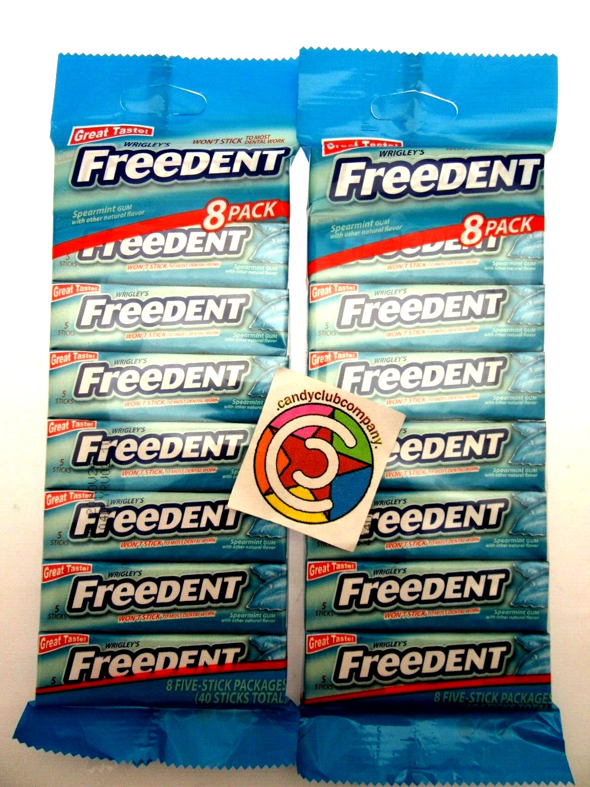 Wrigley's Freedent Gum 8 pack Spearmint 40 Sticks candy ~ Lot of 2 Minty