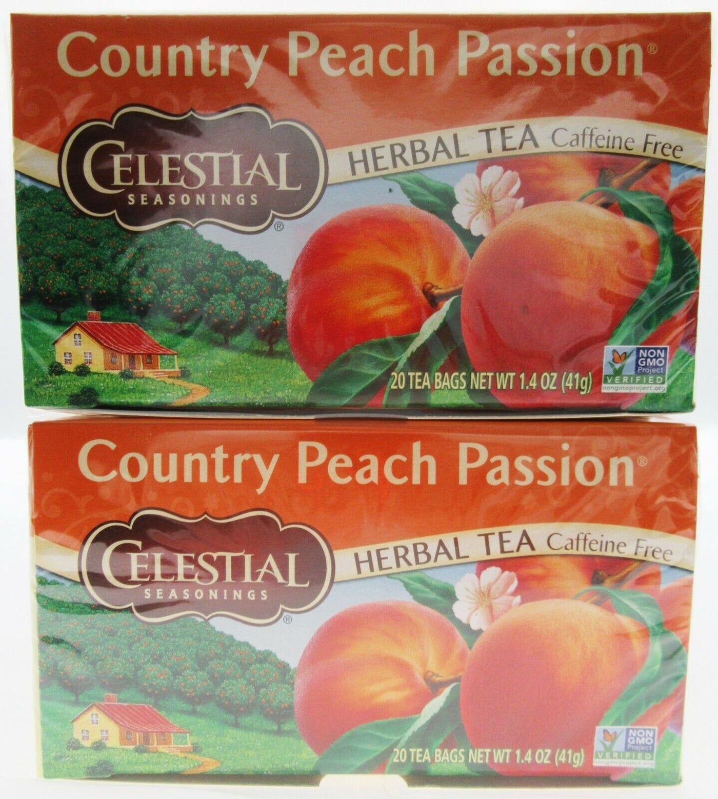 Celestial Country Peach Passion Herbal Tea 20 bags each ~ Lot of 2
