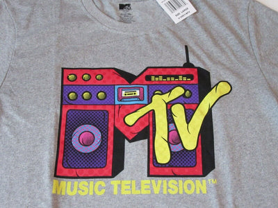 MTV ~ Music Television Large Gray T-Shirt  Boom Box ~ Size L ~ T Shirt