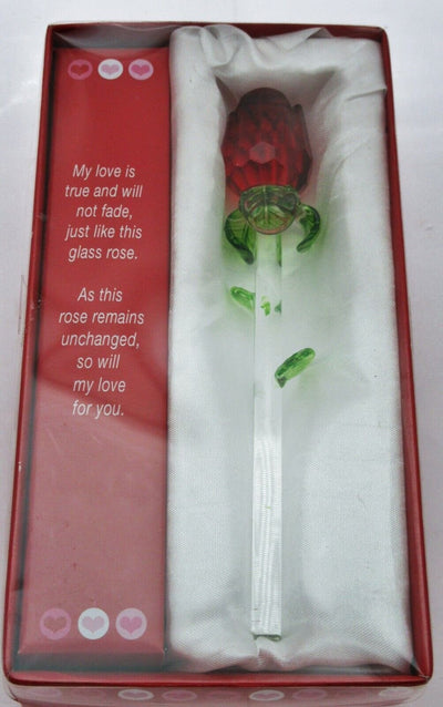 Glass Rose with Poem Valentine Valentines Day Gift Message ~ Red