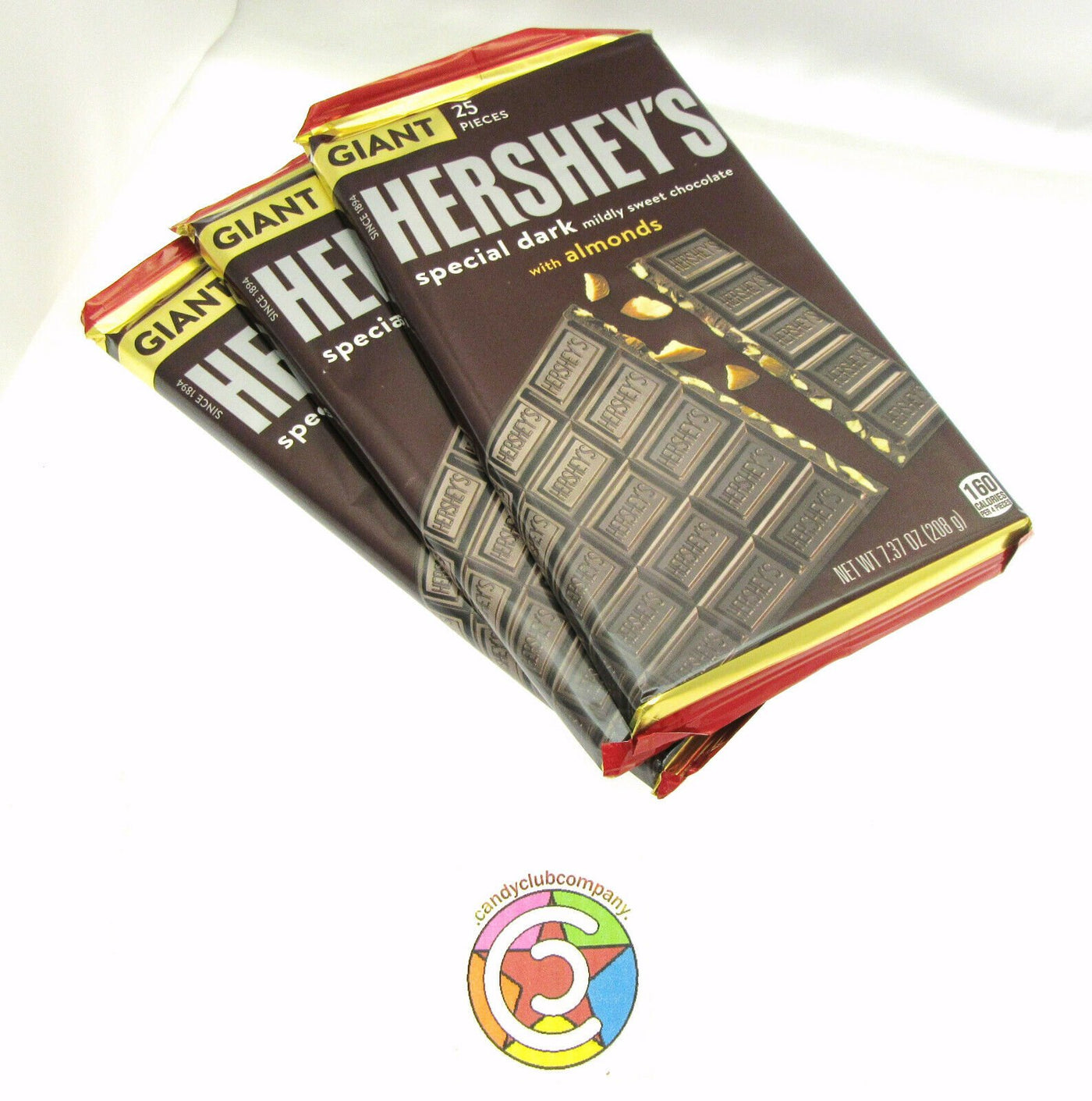 Hershey's Special Dark w/Almonds ~ Chocolate ~ Giant Size 7.37 ounce ~ Lot of 3