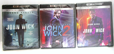 John Wick 1, 2 & 3 ~ 3 Movies  ~ New 4K Ultra HD + Blu-ray