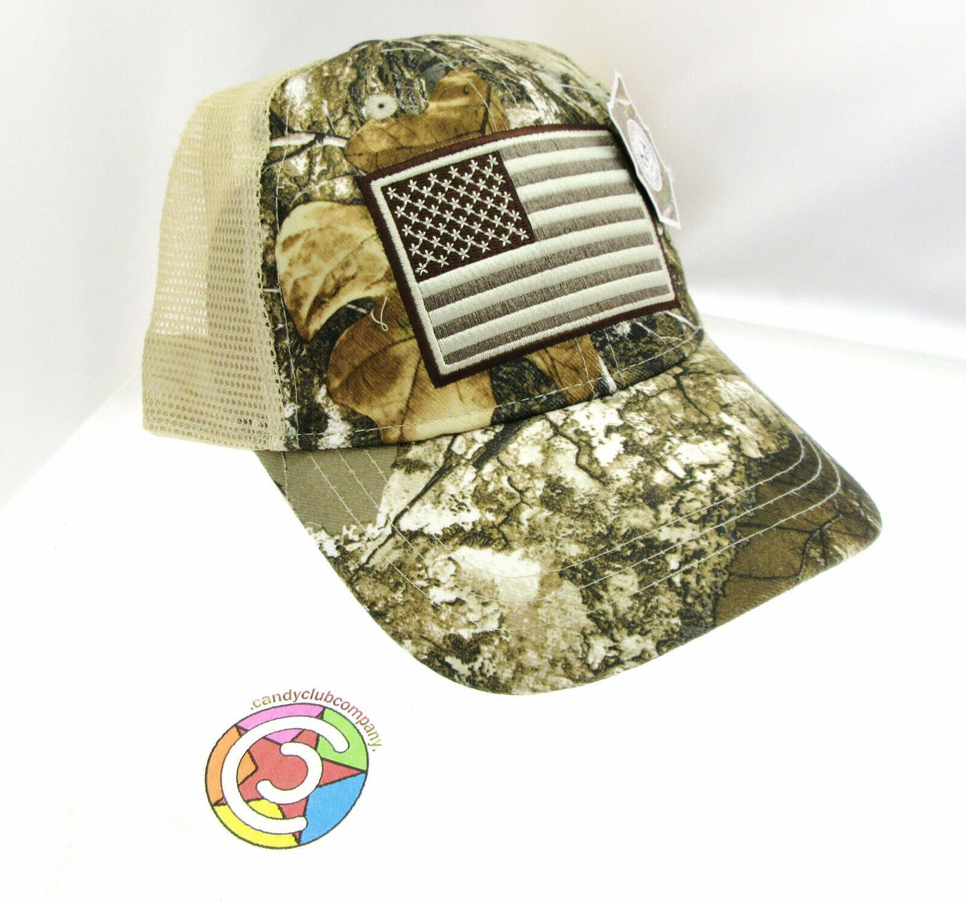 US Flag Cap Headwear Vented Hat ~ Camouflage Head ~ One Size ~ A