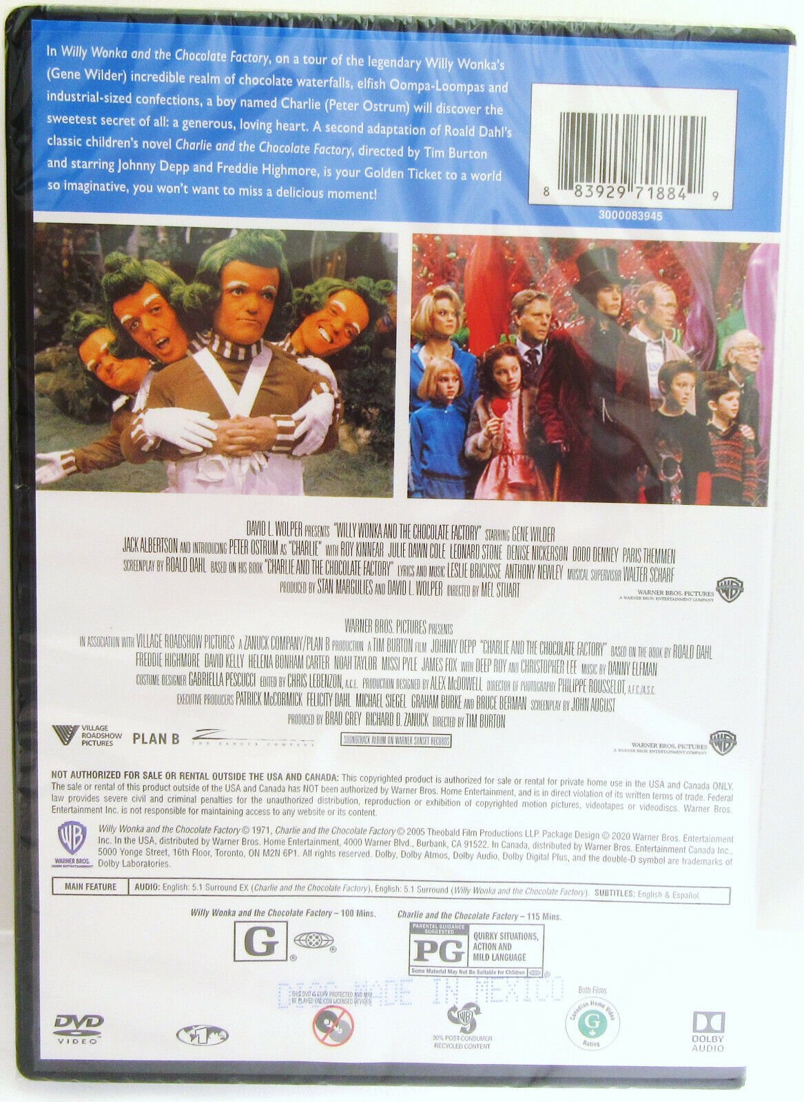 2 Film Collection Willy Wonka / Charlie and the Chocolate Factory ~ Movie DVD