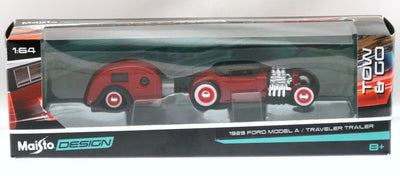 Maisto Die Cast ~ 1929 Ford Model A & Travel Trailer ~ 1:64 Scale