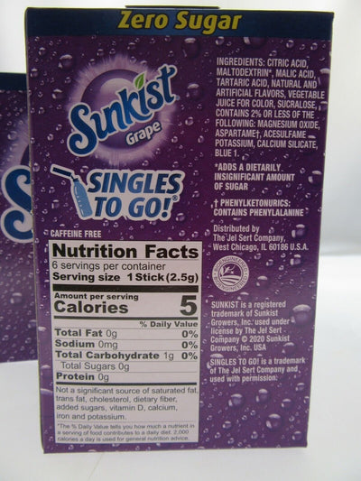 Sunkist Grape ~ Packets ~ Zero Sugar Free ~ Drink Mix ~ 3 Boxes