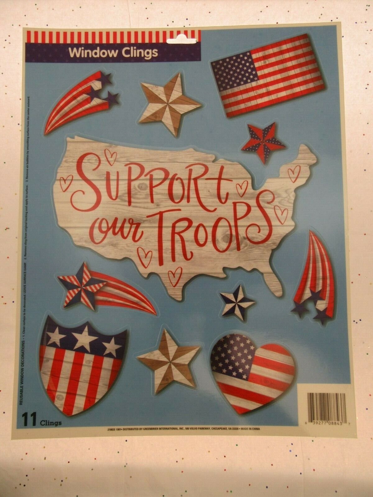 Window Clings Patriot ~ Stars ~ Heart ~ Support our Troops ~ Flag ~ Patriotic