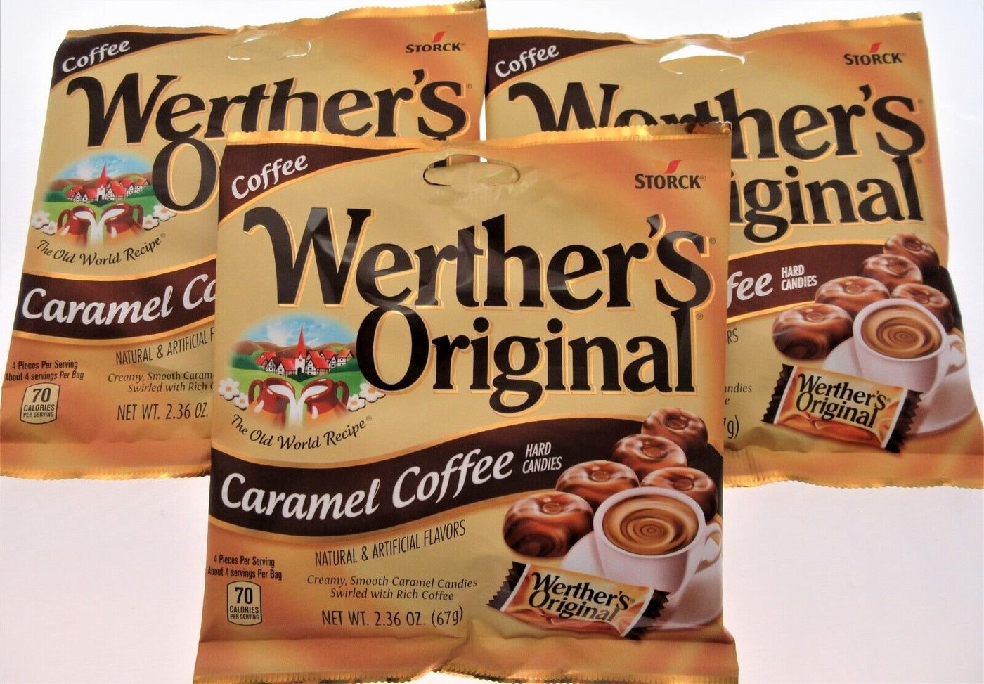 Werther's Original Caramel Coffee 2.36oz Bags Brown Werthers Candies Lot of 3