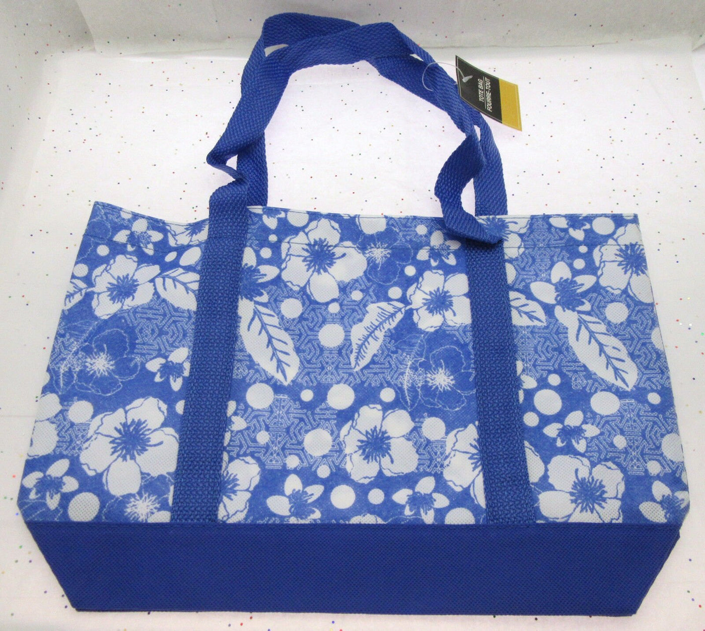 Floral Tote Bag ~ Reusable Eco Bags Grocery Beach ~ Blue