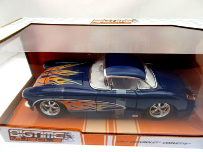 1957 Chevrolet Corvette Blue with Flames Metal Die Cast Car   1:24