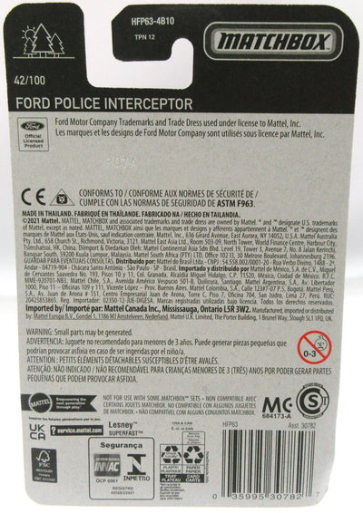 Ford ~ Police Intercepter Hazmat Team ~ White & Orange ~ 1:64 Scale ~ Matchbox