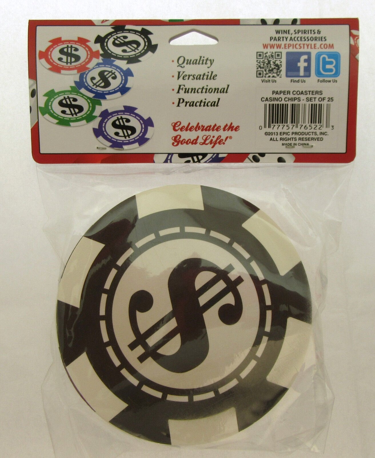 25 Bar Drink Paper Coasters ~ Casino Chip Theme