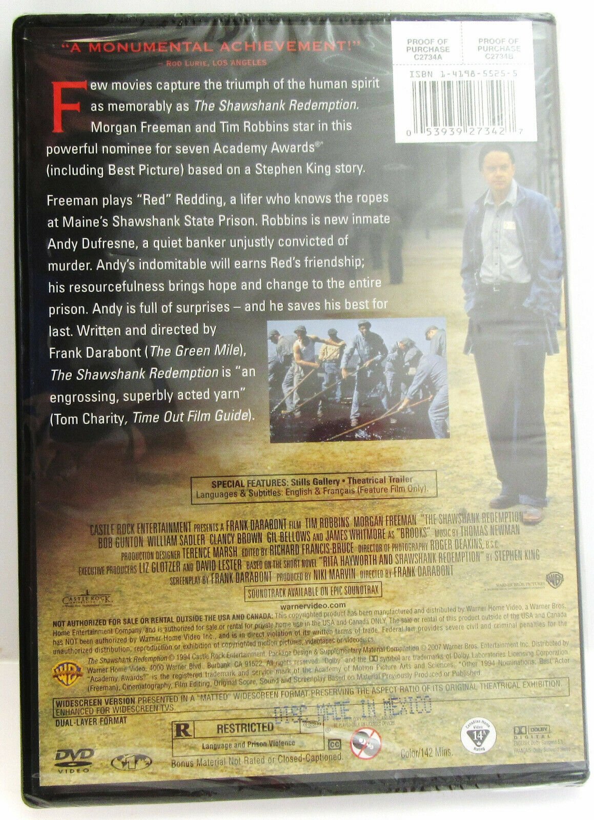 The Shawshank Redemption ~ 1994 ~ Tim Robbins, Morgan Freeman ~ New Movie DVD