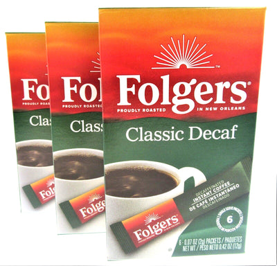 Folgers Instant Coffee ~ 6 Single Packets ~ Classic DECAF ~ Lot of 3