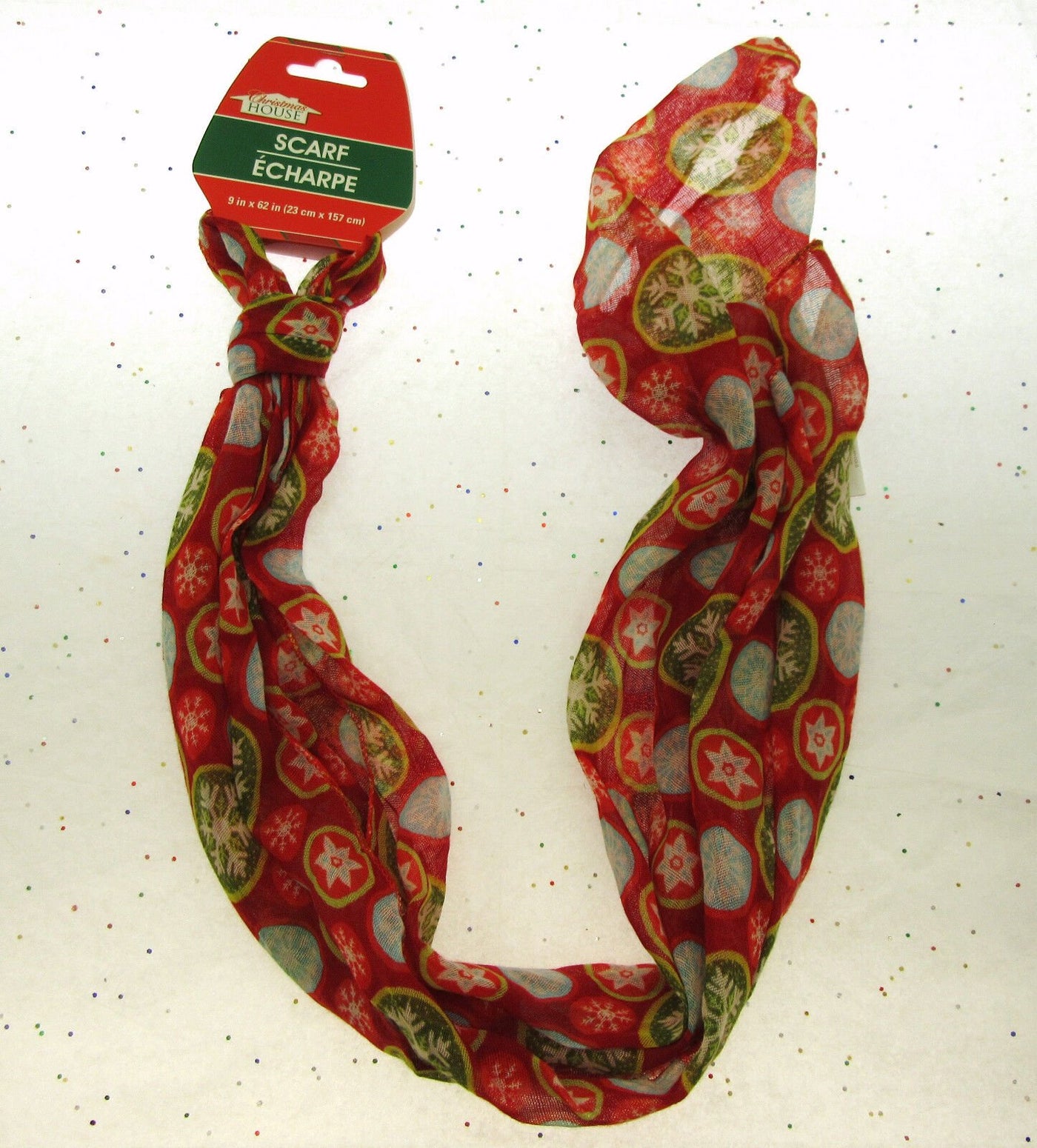 Holiday Scarf ~ Snow Flakes on Red ~ Seasonal ~ Light Weight