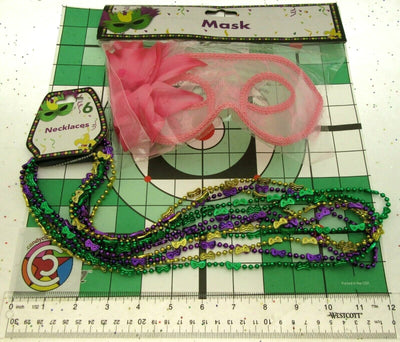 Mardi Gras Eye Mask & Necklaces Costume Mascaraed Parade New Orleans Party pink