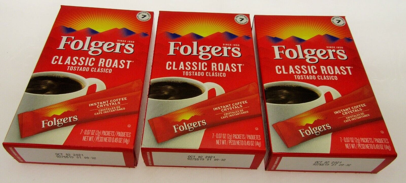 Folgers Instant Coffee ~ 7 Single Packets ~ Classic Roast ~ Lot of 3