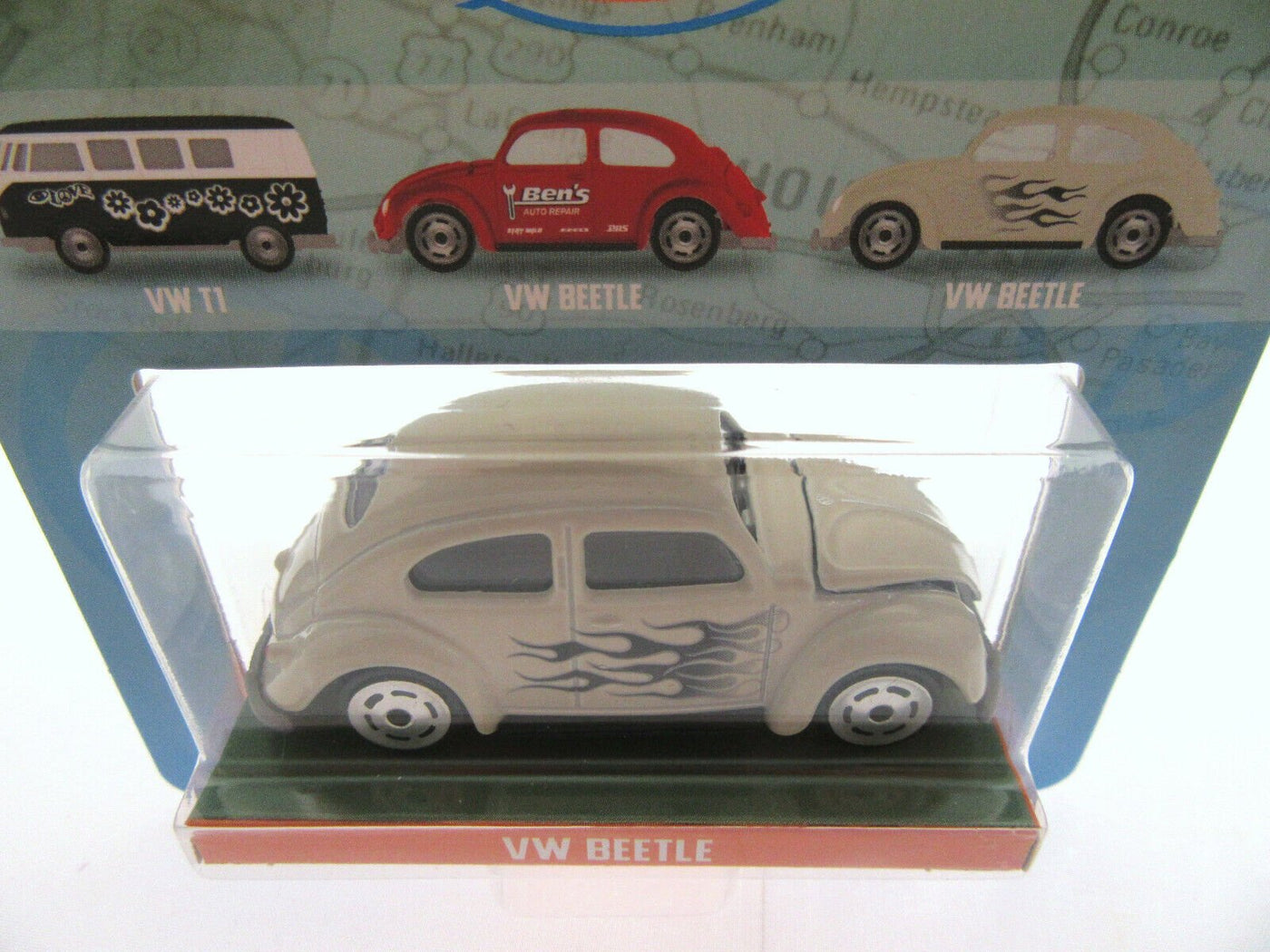 VW Beetle ~ Punch Buggy ~ Cream White with Flames ~ 1:55 Scale