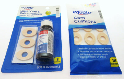 Equate Liquid Corn & Callus Remover & 18 Corn Cushions Foot Feet Care