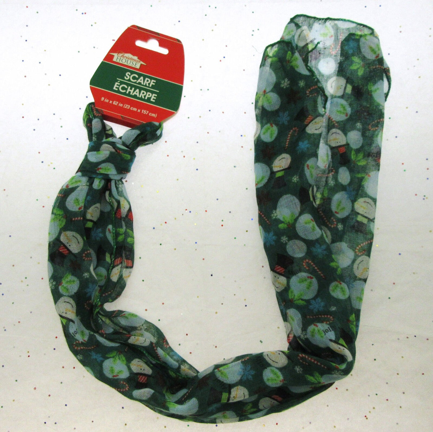 Holiday Scarf ~ Snow Man on Green ~ Seasonal ~ Light Weight