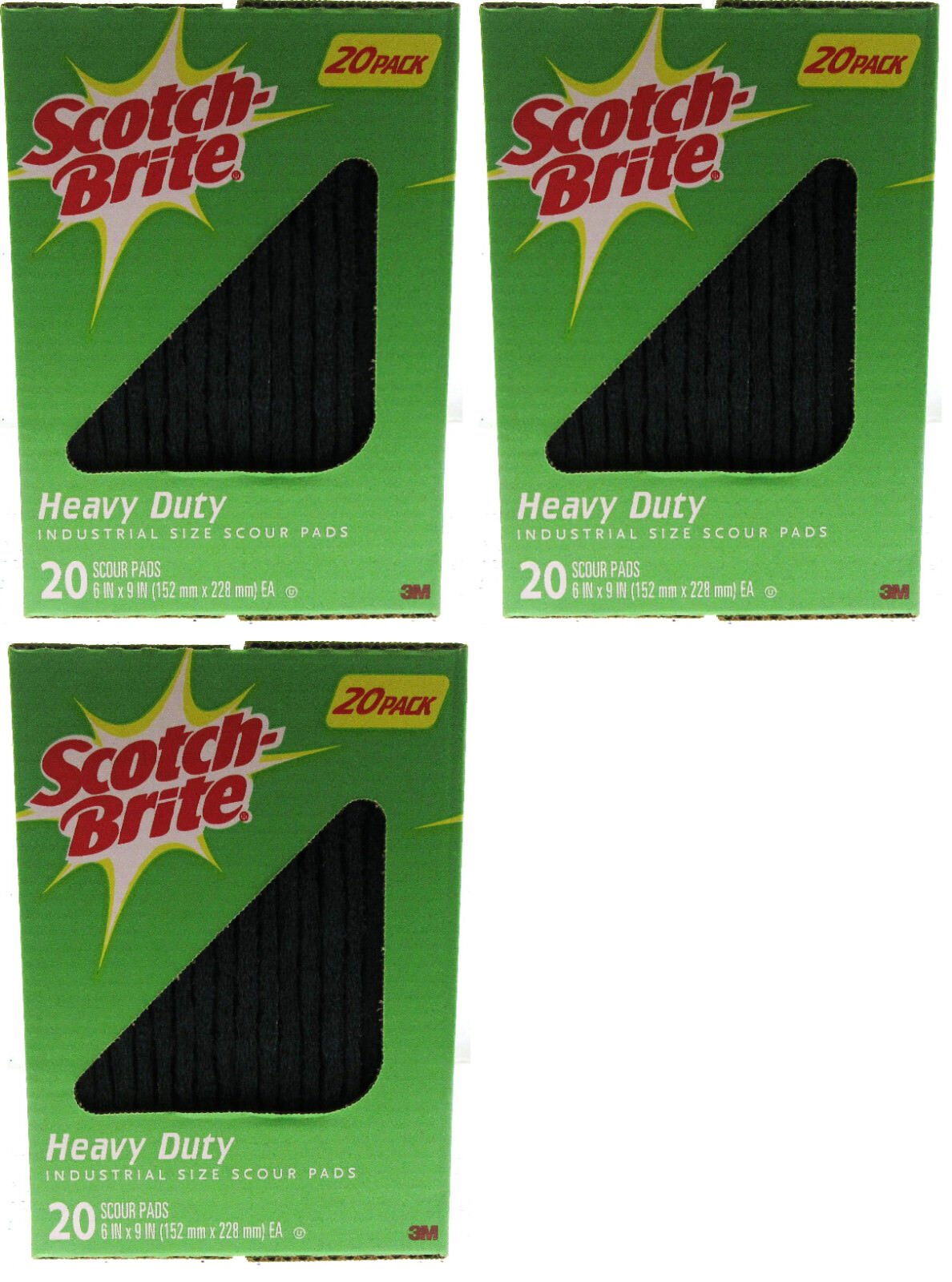 Scotch Brite Heavy Duty Industrial Size Box of 20 Scour Pads 6"x9" ~ Lot of 3