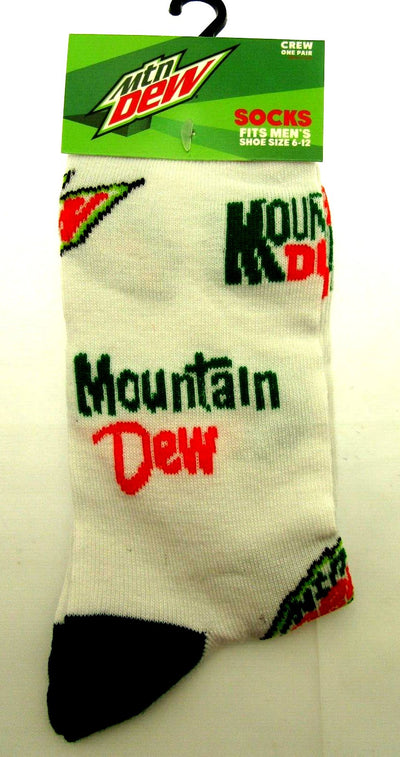 One Pair of Mountain Dew Crew Socks for Men Shoe Sizes 6 - 12