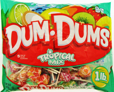 Dum Dums ~ Tropical Mix 8 Flavors ~ Lollipop Suckers Candy ~ 1 Lb Bag