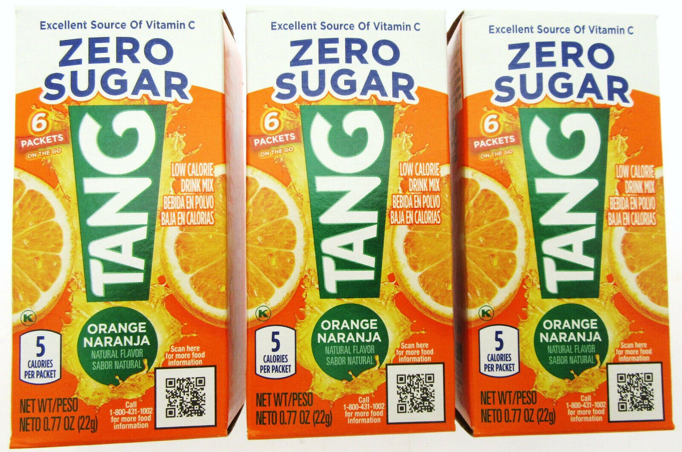 TANG Orange Naranja ~Packets ~ Sugar Free ~ New Look ~ Drink Mix ~ Lot of 3