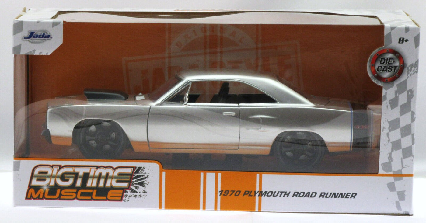 1970 Plymouth Road Runner ~ Die Cast Car ~ Bigtime Muscle ~ Silver ~ 1:24