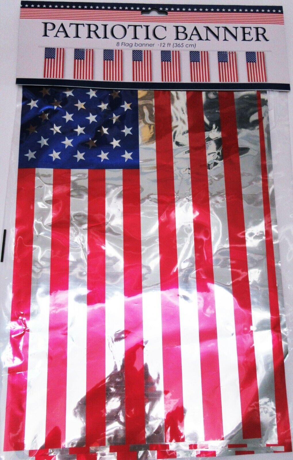 Patriotic Bunting 8 Flag Banner ~ Red White Blue Stars Memorial Veterans July 4F